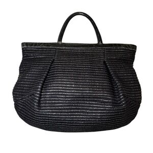👜 Furla Black Woven Leather Shoulder Handbag Tote Bag Elegant OS 👜